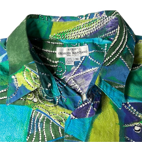 Vintage Guess by Georges Marciano Green Cotton Shirt XL | short sleeve button up - Picture 4 of 6